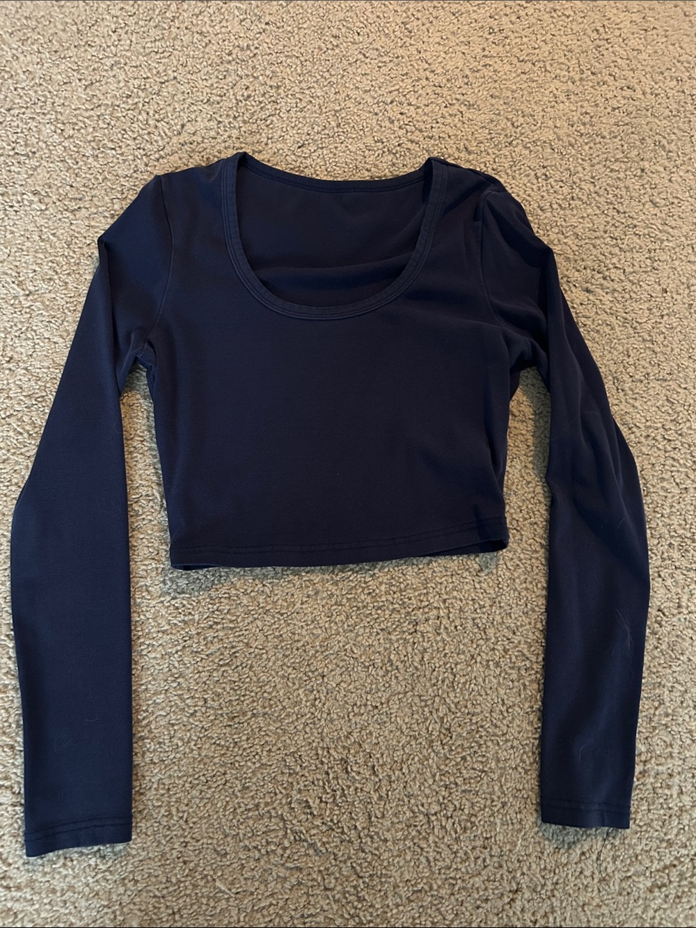 SHEIN Navy Blue Long Sleeve Scoop Crop Top